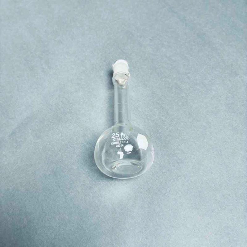 Assorted PYREX VWR KIMAX Volumetric Flask Class A 25 ml with Stopper No. 9 - Total of 8 Flasks Glassware PYREX