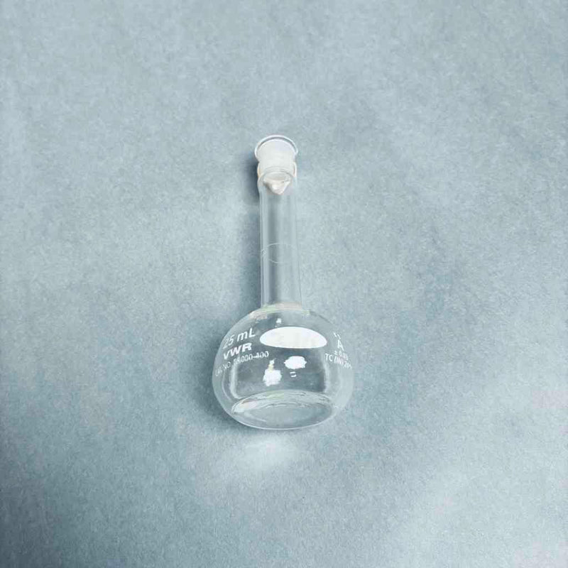 Assorted PYREX VWR KIMAX Volumetric Flask Class A 25 ml with Stopper No. 9 - Total of 8 Flasks Glassware PYREX