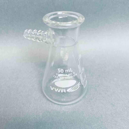 Assorted VWR and KIMAX 50 ml No. 4 Filtering Flasks with Hose Barb - Total of 10 Lab Flasks VWR