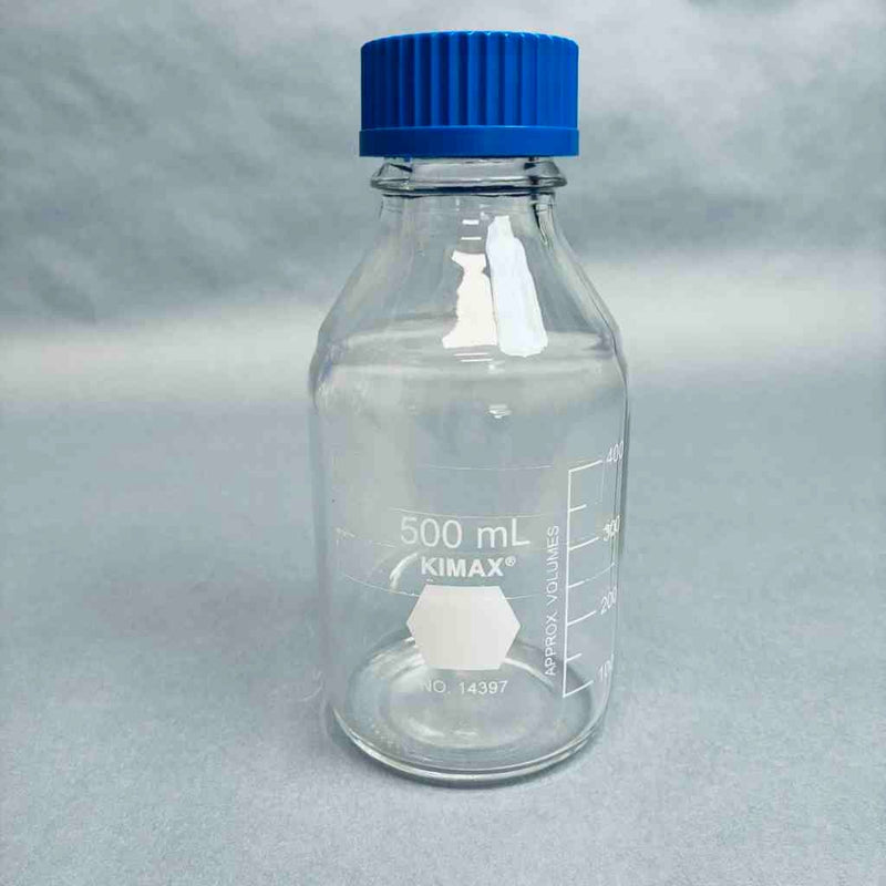 Assorted VWR PYREX KIMAX 500 ml Glass Storage Bottles with Pour Ring and Cap Total of 6 Bottles Jars & Reagent Bottles Corning