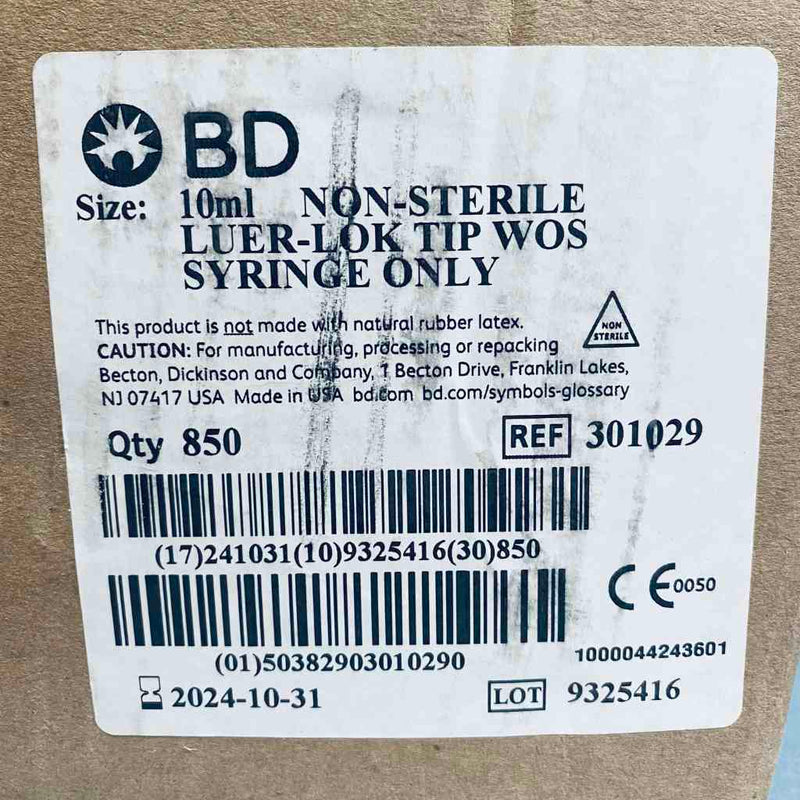 BD Luer Lok 10 ml Syringe Bulk Case of 800 Syringes Luer BD