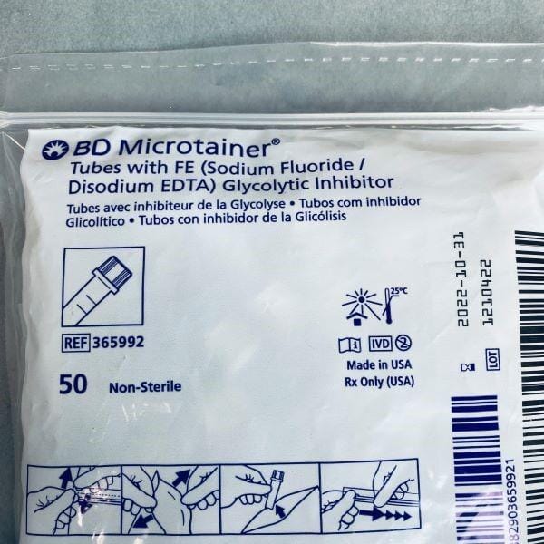 BD Microtainer Tubes with FE Glycolytic Inhibitor 7 packs of 50 Tubes Each Other Becton Dickinson