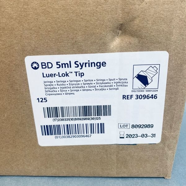 BD Syringe 5 ml Luer Lock Tip 4 Packs of 125 Syringes each Luer Becton Dickson