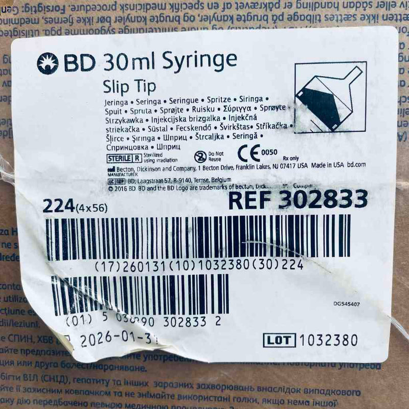 Becton Dickinson Slip Tip Syringe 30 ml Case of 224 Syringes Luer Becton Dickinson