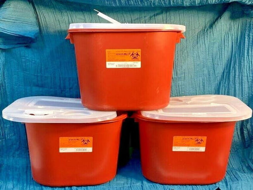 Biohazard Sharps Container 8 Gallon with Funneled Vertical Drop Lid Lot of 3 Other Unbranded