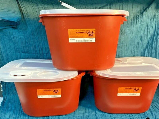 Biohazard Sharps Container 8 Gallon with Funneled Vertical Drop Lid Lot of 3 Other Unbranded