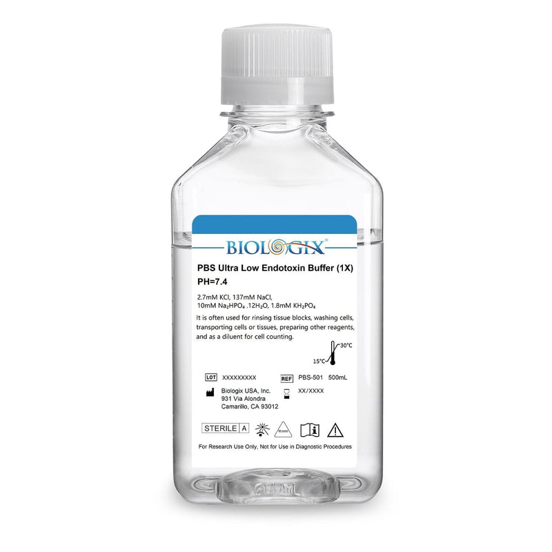 Biologix® PBS Buffer (1×), pH7.4, Sterile, Ultra - low endotoxin, 500mL/Bottle Biologix