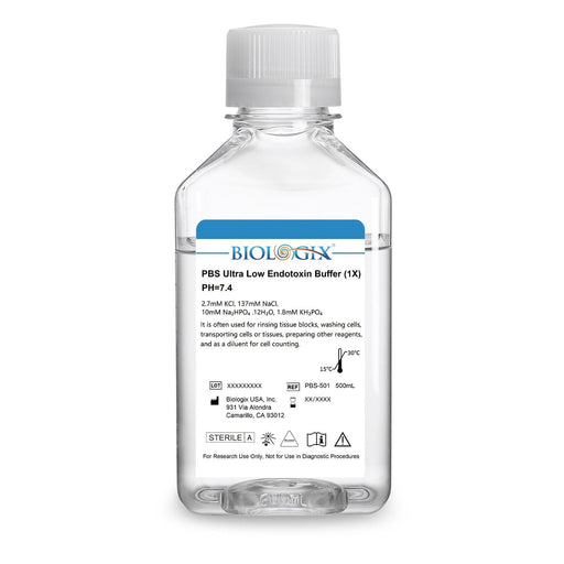 Biologix® PBS Buffer (1×), pH7.4, Sterile, Ultra - low endotoxin, 500mL/Bottle Biologix
