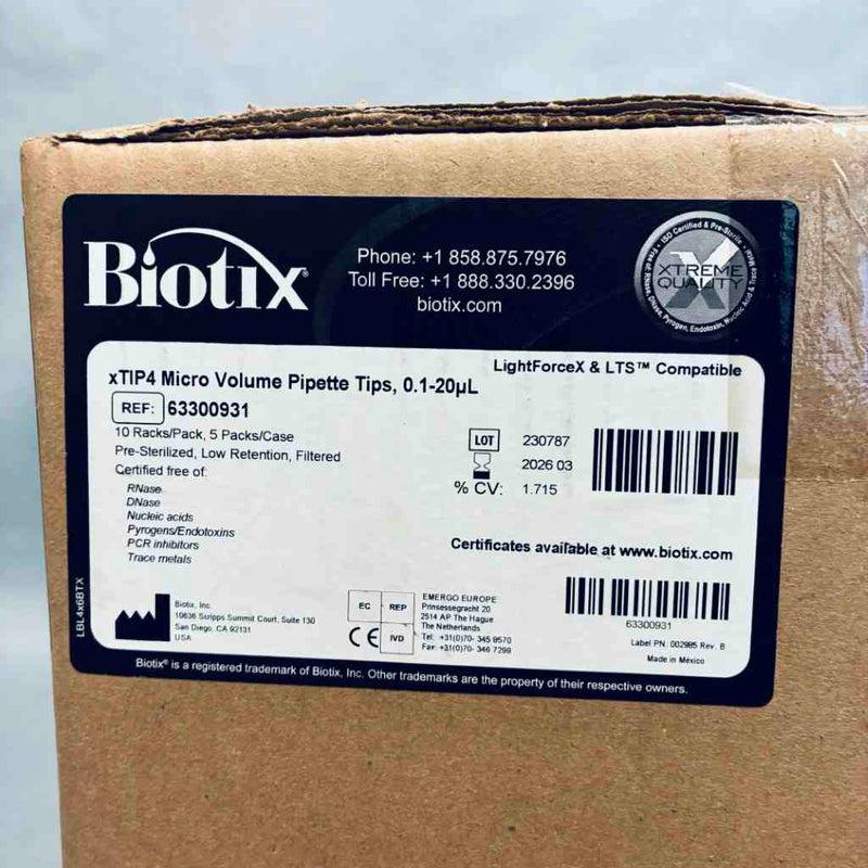 Biotix 63300931 xTIP4 Pipette Tips Filtered Micro Volume 20 ul Case of 50 Racks Pipets & Pipette Tips Biotix