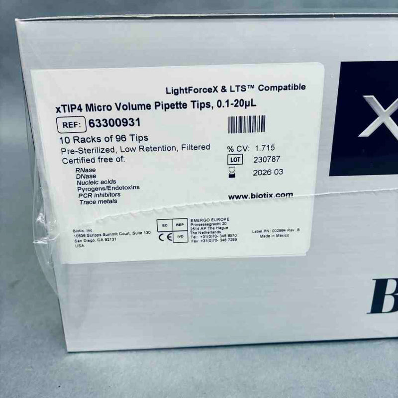 Biotix 63300931 xTIP4 Pipette Tips Filtered Micro Volume 20 ul Case of 50 Racks Pipets & Pipette Tips Biotix