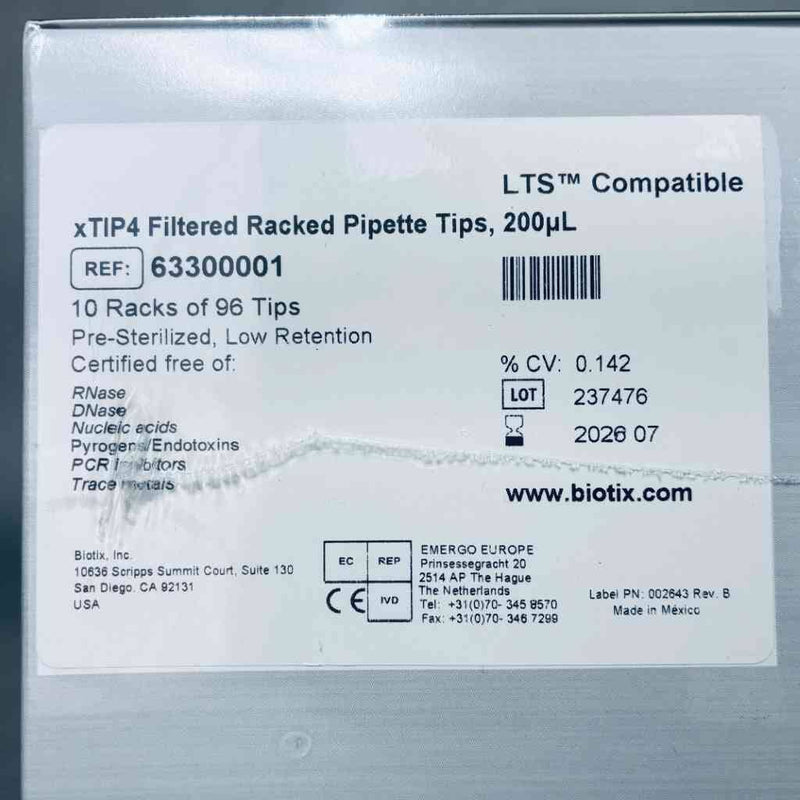 Biotix Pipette Tips XTIP4 200 ul Low Retention Rainin LTS Compatible Filtered Sterile Case of 50 Racks Pipets & Pipette Tips Biotix