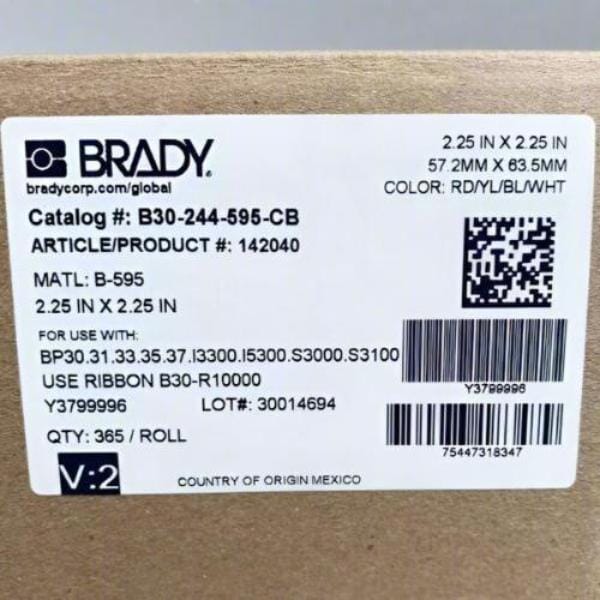 Brady Roll of 365 Labels - 2.25 x 2.25" - Indoor/Outdoor Vinyl Label Other Medical & Lab Equipment Brady