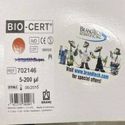 BRAND Bio-Cert 200uL Filter Pipette Tip Refill 96 Tips Sterile Pipettes & Pipette Tips Bio-Cert