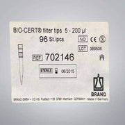 BRAND Bio-Cert 200uL Filter Pipette Tip Refill 96 Tips Sterile Pipettes & Pipette Tips Bio-Cert