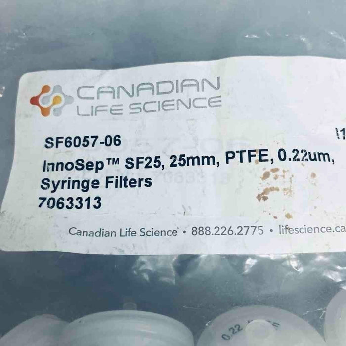 Canadian Life Science InnoSep SF25 Syringe Filter PTFE .22 um Lot of 46 Filters Filters Canadian Life Science