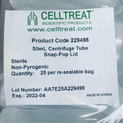Celltreat Centrifuge Tube 50 ml Snap Pop Lid Sterile Case of 500 Tubes Centrifuge Tubes Celltreat