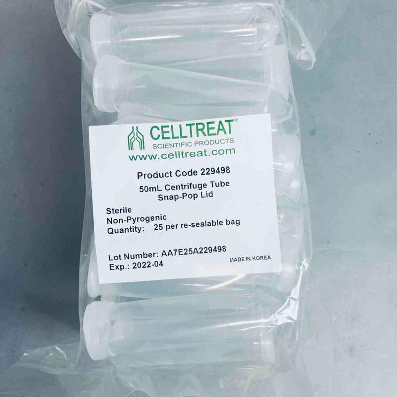 Celltreat Centrifuge Tube 50 ml Snap Pop Lid Sterile Case of 500 Tubes Centrifuge Tubes Celltreat