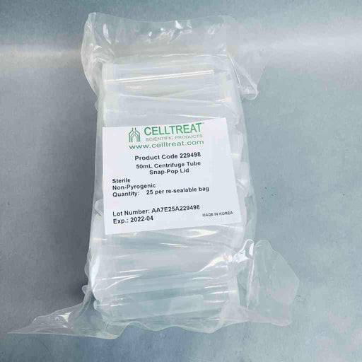 Celltreat Centrifuge Tube 50 ml Snap Pop Lid Sterile Case of 500 Tubes Centrifuge Tubes Celltreat