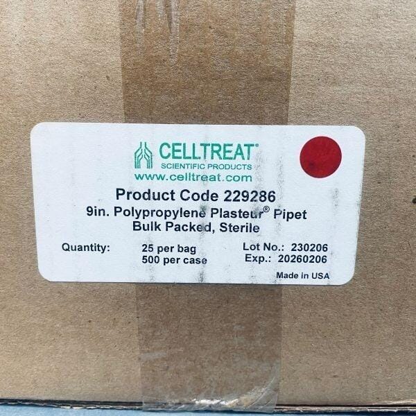 CELLTREAT Pasteur Pipet 9 in. Polypropylene Sterile Case of 500 Pipets Pipettes & Pipette Tips Celltreat