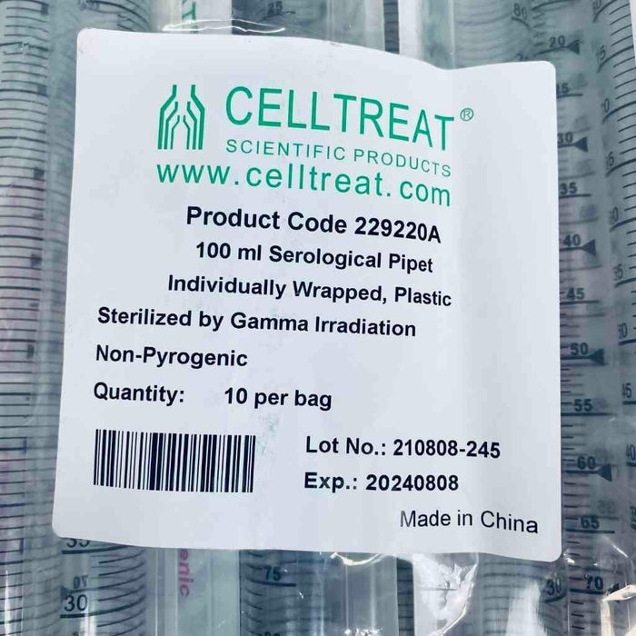 CellTreat Serological Pipette 100 ml Individually Wrapped Total of 50 Pipets Pipets & Pipette Tips Celltreat