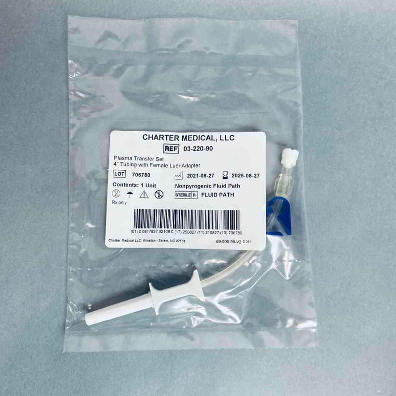 Charter Medical Plasma Transfer Set 4 in. Tubing with Female Luer Adapter Total of 93 Units Life Sciences Trading