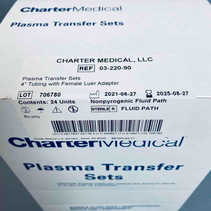 Charter Medical Plasma Transfer Set 4 in. Tubing with Female Luer Adapter Total of 93 Units Life Sciences Trading