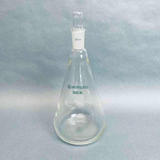 Chemglass 1 L HEAVY WALL Erlenmeyer Flask 24/40 Outer Joint with Stopper Lab Flasks Chemglass