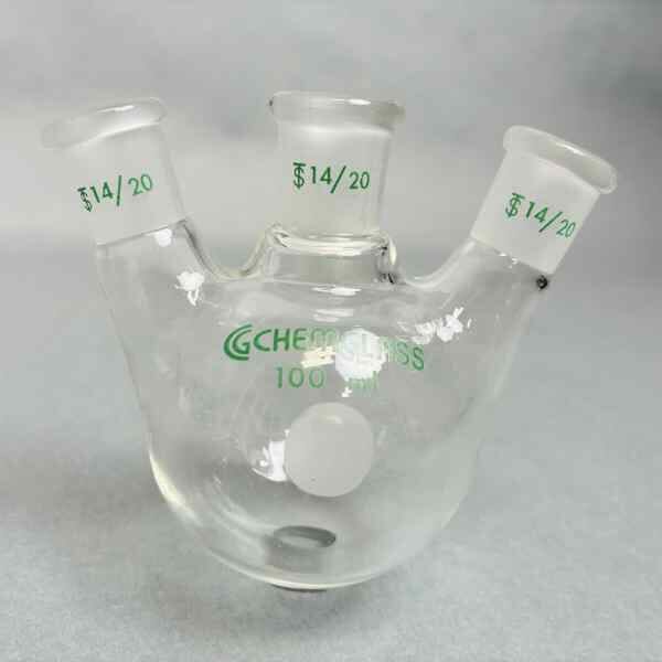 Chemglass 100 ml 3-Neck Flask Heavy Wall 14/20 Outer Joint Set of 6 Glassware Chemglass