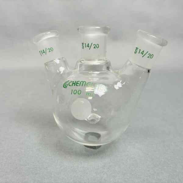 Chemglass 100 ml 3-Neck Flask Heavy Wall 14/20 Outer Joint Set of 6 Glassware Chemglass