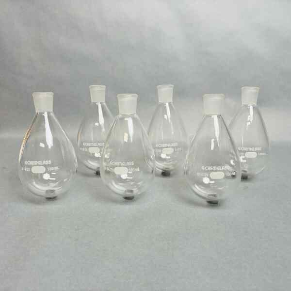 Chemglass 100 ml Single Neck Evaporating Flask 14/20 Outer Joint Set of 6 Glassware Chemglass