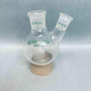 Chemglass 2 Neck Heavy Wall Round Bottom Flask 19/22 CN 14/20 SN 100 ml Angled Jointed Glassware Chemglass