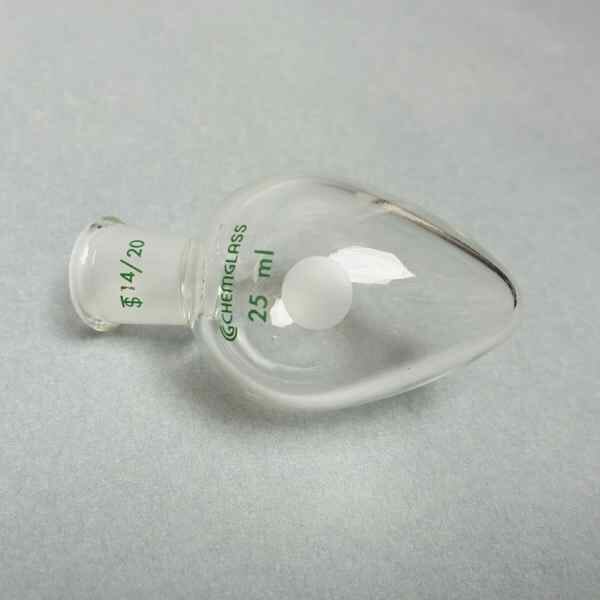 Chemglass 25 ml Pear Shaped Flask Heavy Wall 14/20 Outer Joint Set of 6 Glassware Chemglass