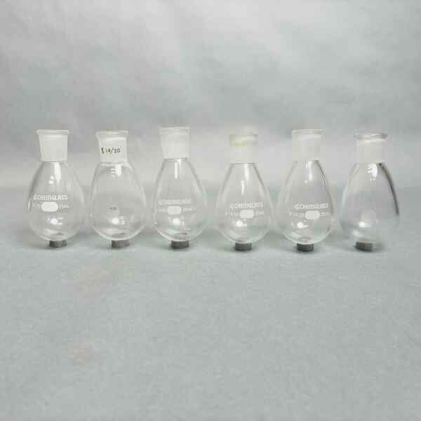 Chemglass 25 ml Single Neck Evaporating Flask 14/20 Outer Joint Set of 6 Glassware Chemglass