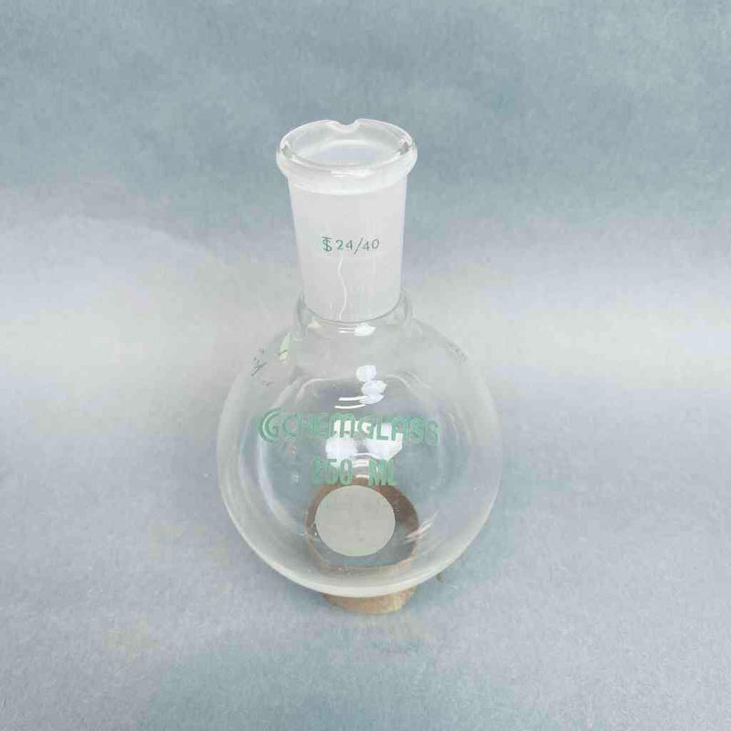 Chemglass 250 ml Single Neck Round Bottom Flask Chipped 24/40 Outer Joint - Lot of 5 Flasks Jointed Glassware Chemglass