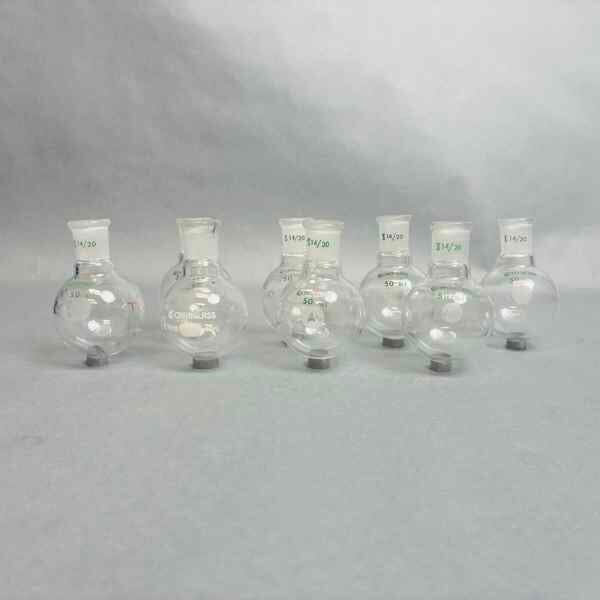 Chemglass 50 ml Round Bottom Flask 14/20 Outer Joint Set of 8 Glassware Chemglass