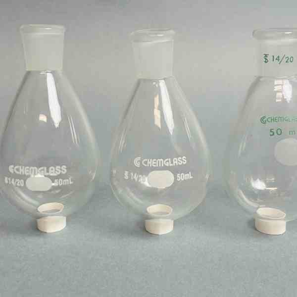 Chemglass 50 ml Single Neck Evaporating Flask 14/20 Outer Joint Set of 6 Glassware Chemglass