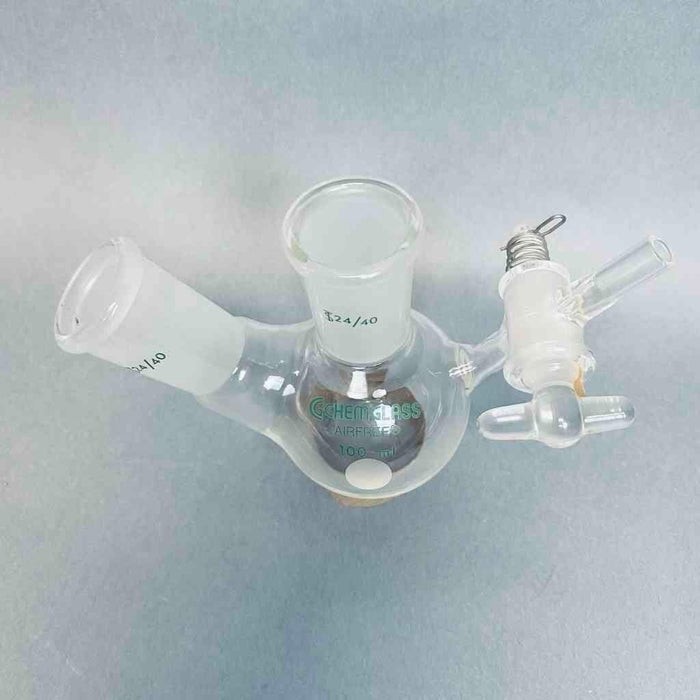 Chemglass Airfree Schlenk Round Bottom Flask 100 ml 2 Neck with 24/40 Joints Jointed Glassware Chemglass
