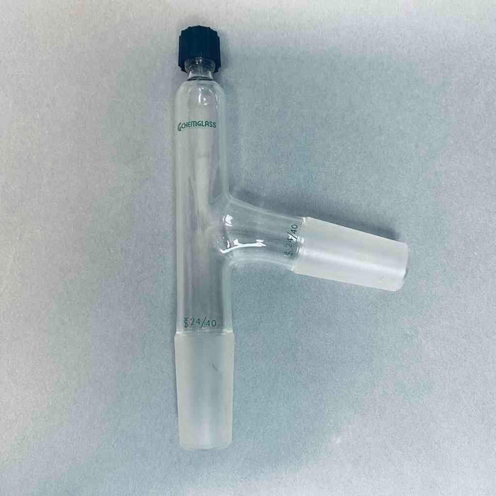 Chemglass Angled Distillation Adapter 24/40 Joints and #7 Chem-Thread Fitting Jointed Glassware Chemglass