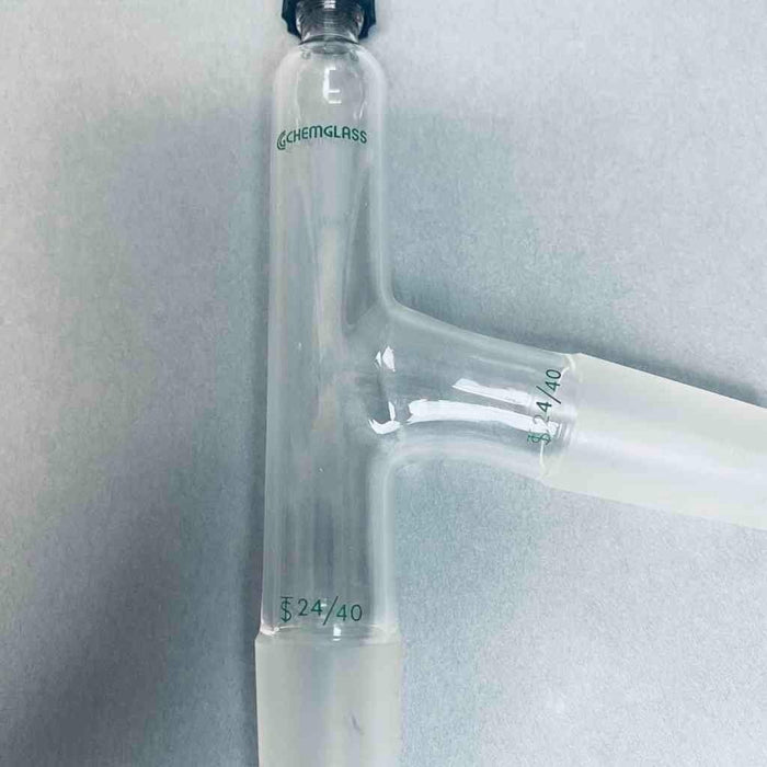Chemglass Angled Distillation Adapter 24/40 Joints and #7 Chem-Thread Fitting Jointed Glassware Chemglass