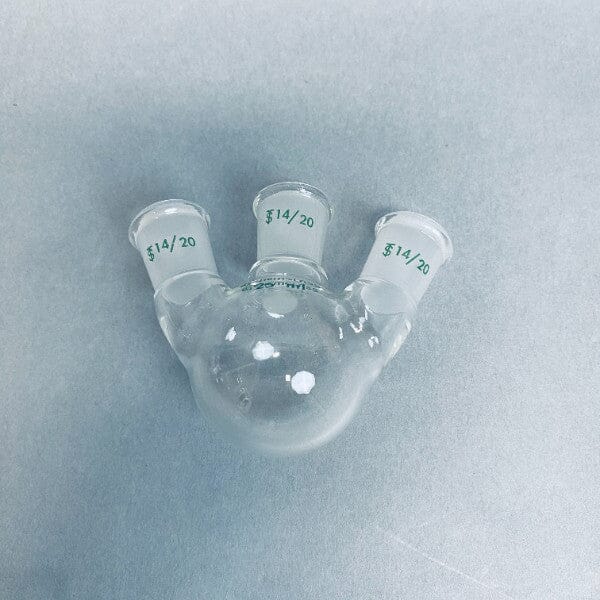 Chemglass CG-1524-A-02 Round Bottom Flask 3 Neck 25 ml 14/20 Standard Joints - Lot of 2 Flasks Jointed Glassware Chemglass