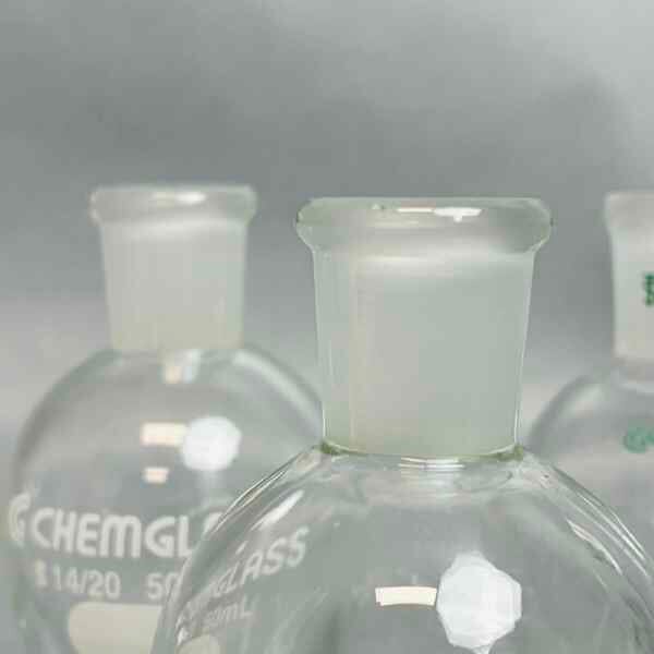 Chemglass CG-1554-28 50 ml Pear Shaped Flask 14/20 Outer Joint Set of 8 Glassware Chemglass