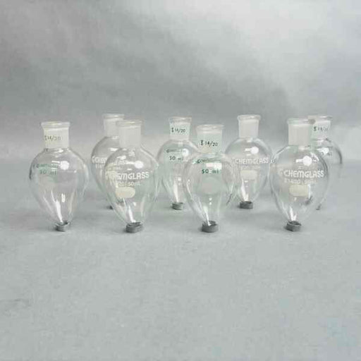 Chemglass CG-1554-28 50 ml Pear Shaped Flask 14/20 Outer Joint Set of 8 Glassware Chemglass