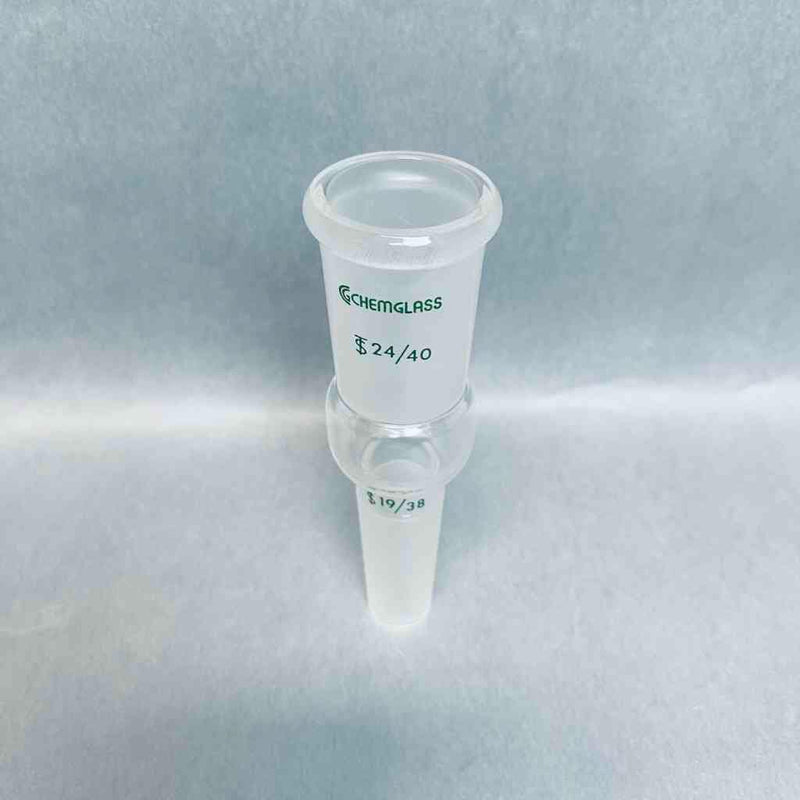 Chemglass Enlarging Connecting Adapter 24/40 Outer to 19/38 Lower Inner Jointed Glassware Chemglass
