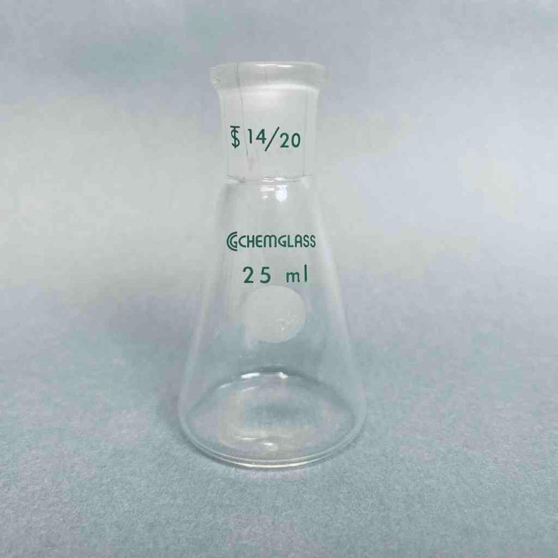 Chemglass Erlenmeyer Flask 14/20 STJ 25 ml Capacity Lot of 5 Flasks Lab Flasks Chemglass