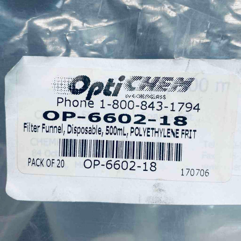Chemglass Filter Funnel 500 ml OptiChem PE Frit Total of 8 Filters Funnels Chemglass