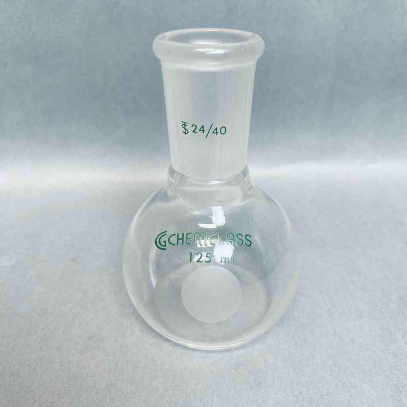 Chemglass Flat Bottom Flask 125 ml 24/40 Single Neck Lot of 3 Flasks Jointed Glassware Chemglass