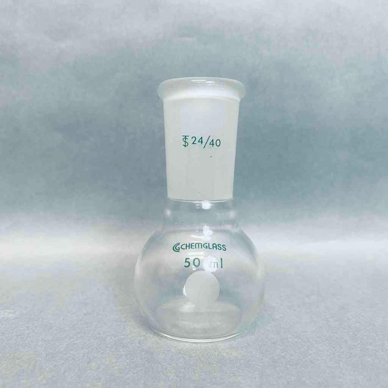 Chemglass Flat Bottom Flask 50 ml 24/40 Single Neck Lot of 3 Flasks Jointed Glassware Chemglass
