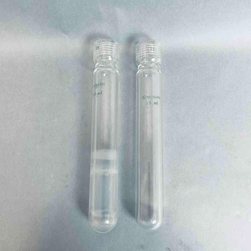 Chemglass Heavy Wall Pressure Vessel 35 ml 25.4 mm OD 190 mm Length Size 15 Lot of 2 Vessels Glassware Chemglass