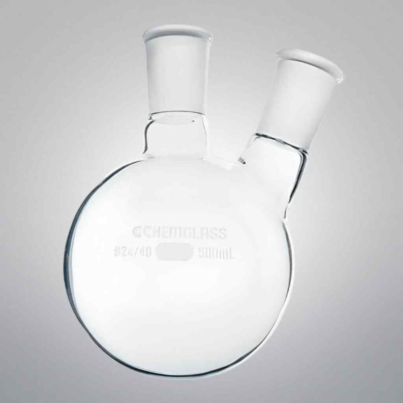 Chemglass Heavy Wall Round Bottom Flask 2 Neck 14/20 15 ml - Lot of 2 Flasks Jointed Glassware Chemglass