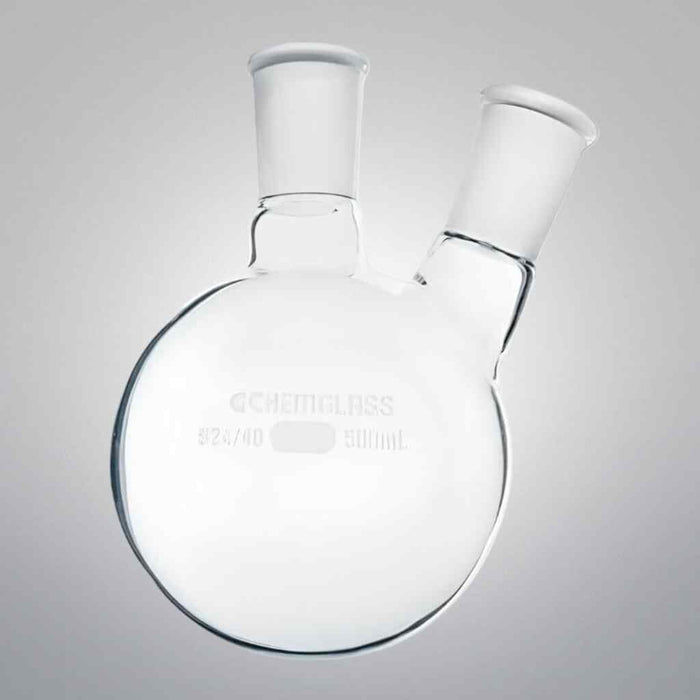 Chemglass Heavy Wall Round Bottom Flask 2 Neck 14/20 15 ml - Lot of 2 Flasks Jointed Glassware Chemglass